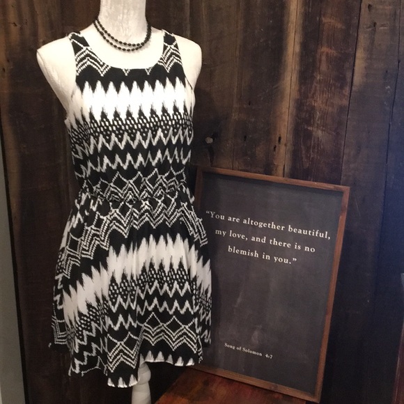 Rewind Dresses & Skirts - Black and White Tribal Print Mini Dress